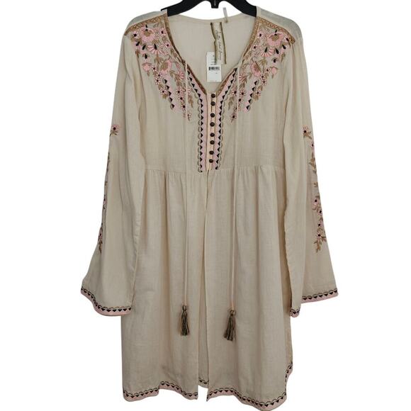 Aratta Silent Journey Valentina Embroidered Tunic Top Coverup XS Floral Boho NWT - Picture 2 of 16